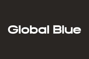 Logo von Global Blue Logo von Global Blue in weißer Schrift auf schwarzem Hintergrund.